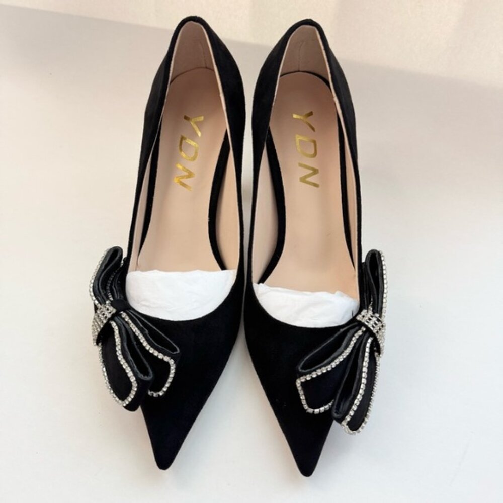 Size 6 Heel  Women Pointed Toe Slip on Diamond Pump Special Kitten Black YDN
